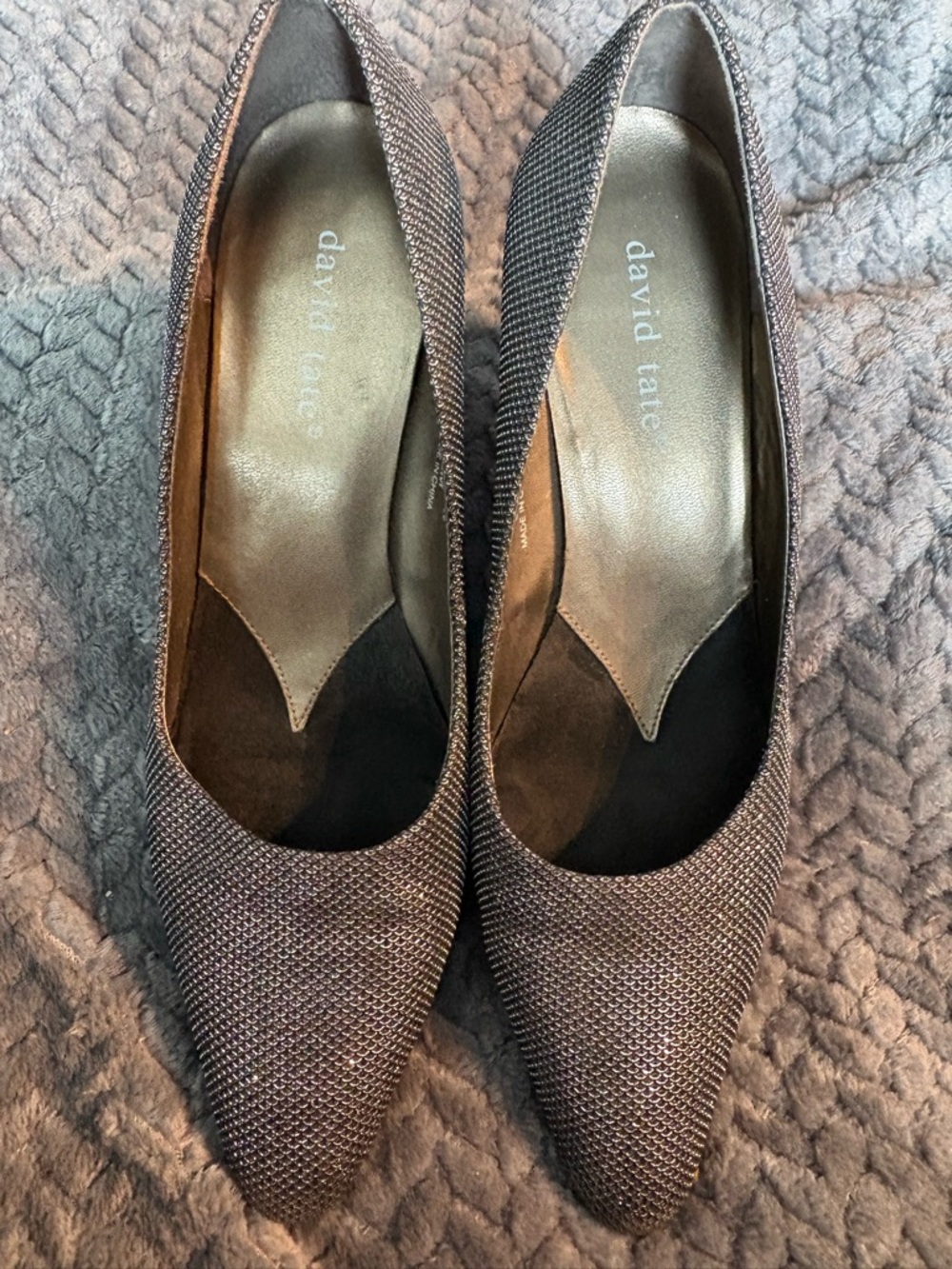 David Tate Metallic Charcoal Pointed-Toe Pumps